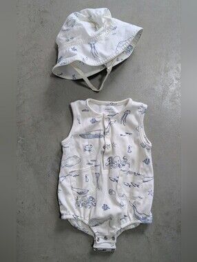 Pehr Life Aquatic Sleeveless Romper & Hat